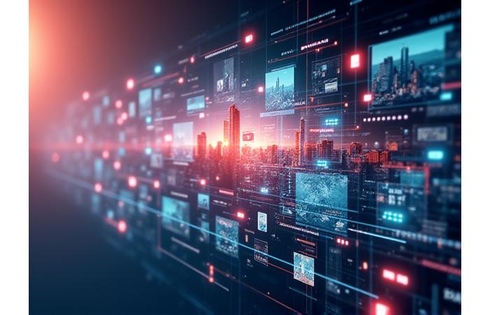 A collage of diverse media content (images, videos) being automatically tagged and moderated by AI
