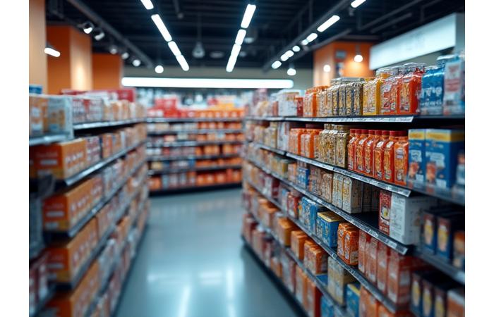 AI scanning a retail shelf, identifying products and checking stock levels