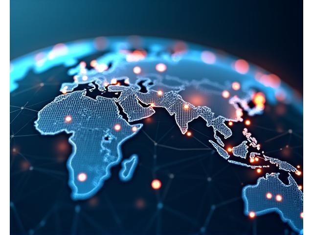 Illustration of a global team collaborating on data annotation, with connected nodes representing international offices and seamless data flow, signifying large-scale capacity.