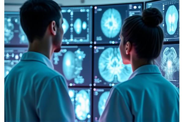 Medical professional reviewing AI-enhanced radiology images