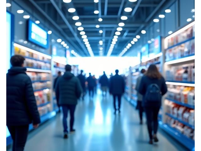 Busy retail store with analytics overlays
