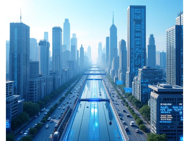 Cityscape with smart traffic management systems