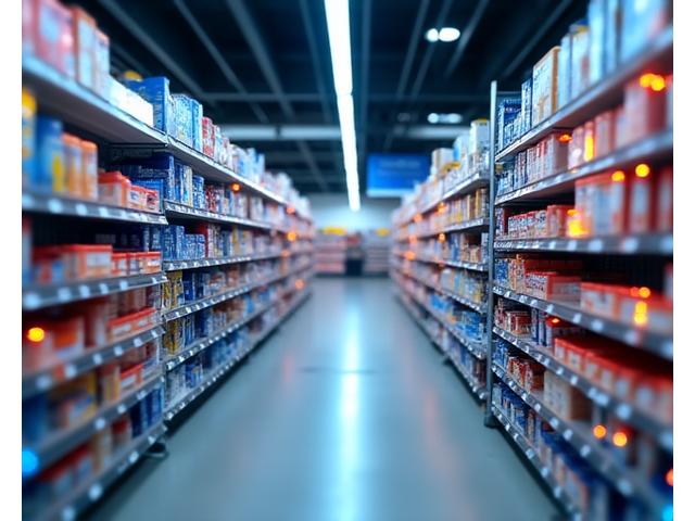 AI system monitoring retail shelves, highlighting stockouts and incorrect product placement in real-time