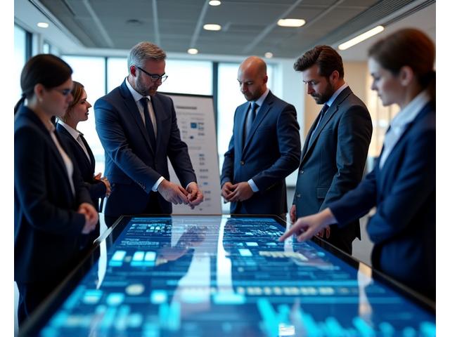 Illustration of a business team reviewing financial charts and a digital dashboard, indicating strategic planning and ROI calculation