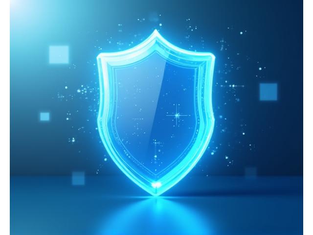 Abstract digital shield icon surrounded by a swirling data stream, depicting data protection and conditional access.