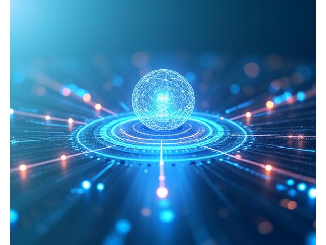Abstract depiction of digital rights and data security represented by glowing network lines protecting a central data orb